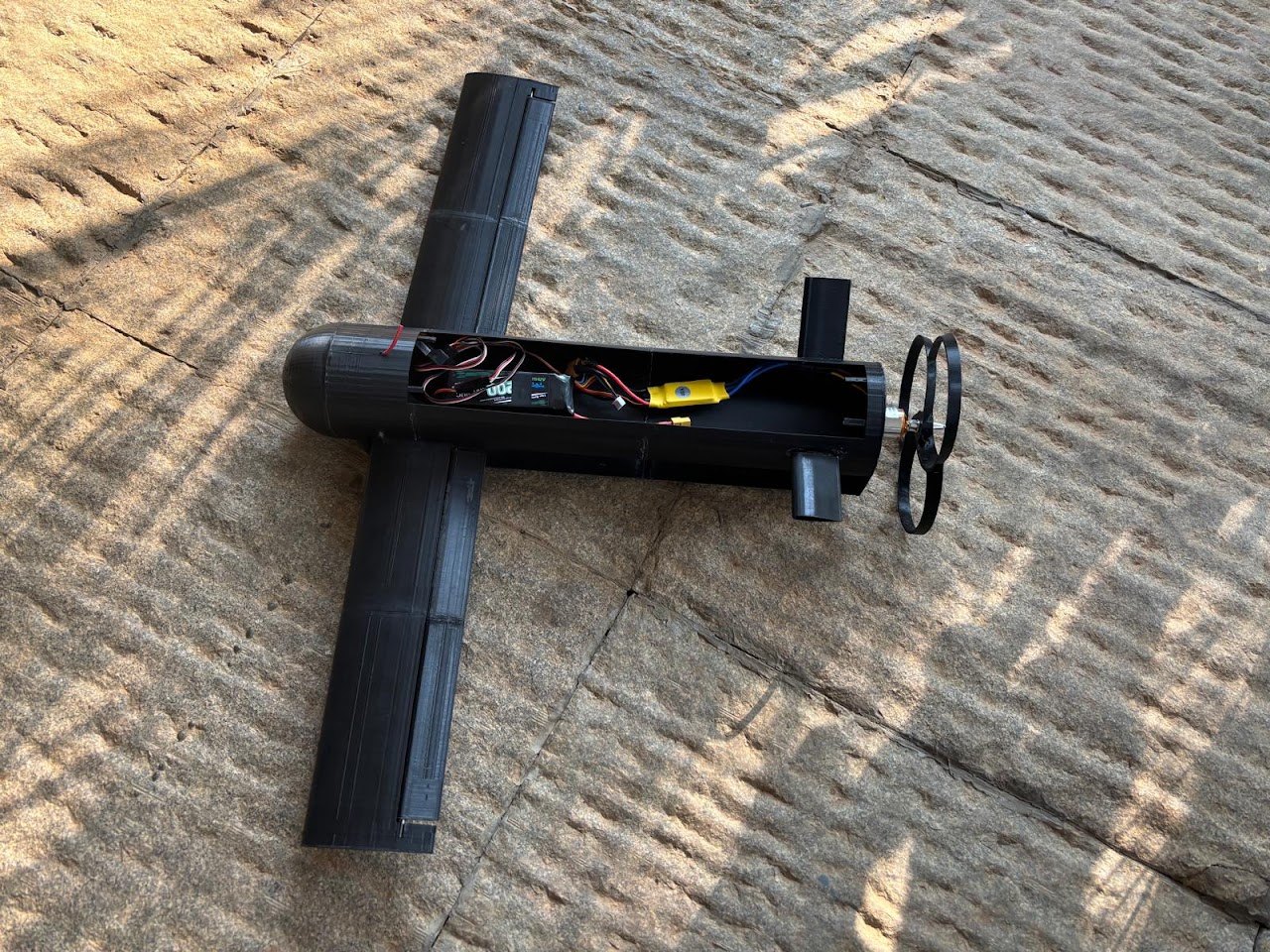 Project Husk 3D-printed airframe with the electronics bay open