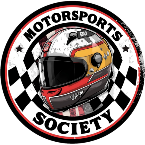Bournemouth University Motorsports Society logo: a racing helmet over a chequered flag